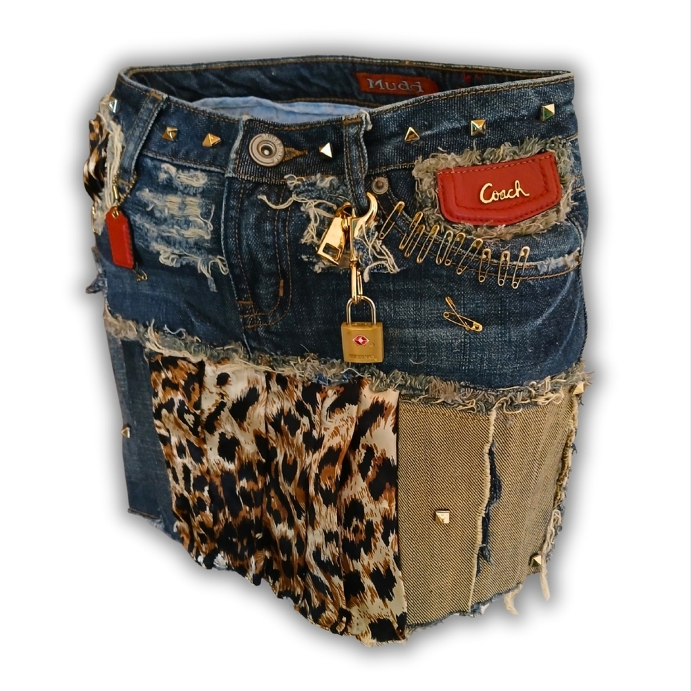Coach Blue and Leopard Patchwork Skirt